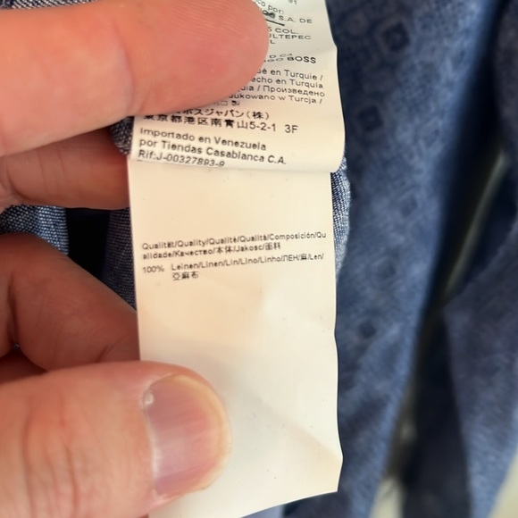 Hugo Boss Geometric 100% Linen Button Down Shirt Large - Picture 8 of 10